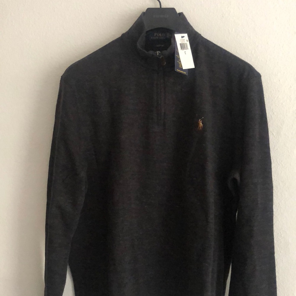 Large charcoal polo sweater with zipper. With tags